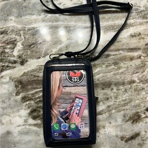 Navy Blue Leather Crossbody Wallet / Purse with Phone Window